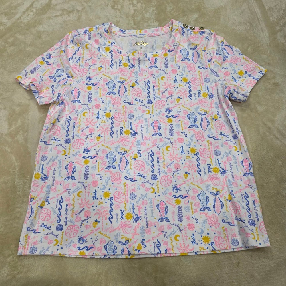 Lilly Pulitzer Barreto Knit Top S Summer Serenade Short Sleeve Button Tee Shirt